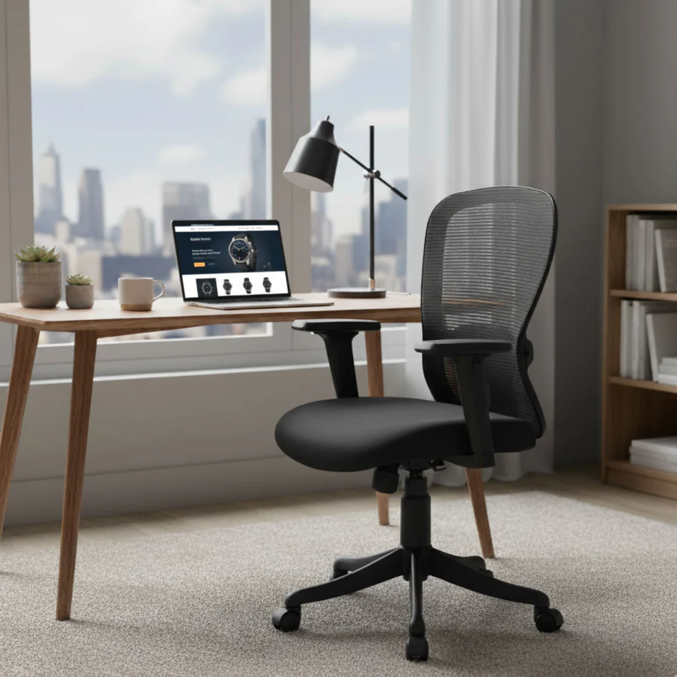 12 Zenith Mid Back Mesh Office Chair (Black) - Image 1