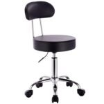 The Chair House - Revolving Stool with Chrome-Plated Steel Base and Backrest Work Stool Swivel Stool Work Seat Practice Stool 360° Rotatable 5 Wheels Padded - Image 2