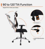 Akira High Back Ergonomic Chair with Adjustable Lumbar Support in Black Colour - Image 4