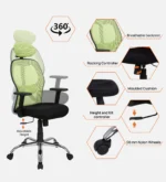 Akira High Back Breathable Mesh Ergonomic Chair with Adjustable Lumbar Support in Green Color - Image 3