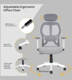 Akira High Back Breathable Mesh Ergonomic Chair with Adjustable Lumbar Support in White Color - Image 3
