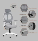 Akira High Back Breathable Mesh Ergonomic Chair with Adjustable Lumbar Support in White Color - Image 6