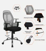Akira Mid Back Breathable Mesh Ergonomic Chair with Adjustable Lumbar Support in Grey Color - Image 3