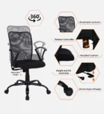 Arata Breathable Mesh Ergonomic Chair in Black Colour - Image 3