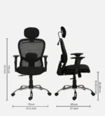 Aries Breathable Mesh Ergonomic Chair in Black Colour with Head Rest - Image 2