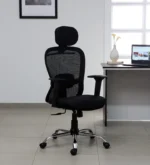 Aries Breathable Mesh Ergonomic Chair in Black Colour with Head Rest