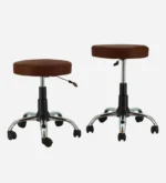 Detto Leatherette Seating Stool In Brown Colour - Image 3