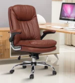 Arcade High Leatherette Executive Chair With Audjustable Armrest in Tan Brown Colour