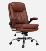 Arcade High Leatherette Executive Chair With Audjustable Armrest in Tan Brown Colour - Image 3