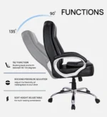 Kairy High Back Leatherette Executive Chair in Black Colour with Adjustable Height and Padded Armrest - Image 4