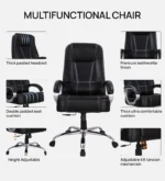 Kairy High Back Leatherette Executive Chair in Black Colour with Adjustable Height and Padded Armrest - Image 4