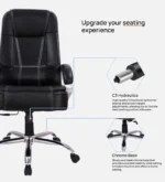 Kairy High Back Leatherette Executive Chair in Black Colour with Adjustable Height and Padded Armrest - Image 5