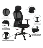 Tulip Breathable Mesh Ergonomic Chair with Headrest in Black Colour - Image 2