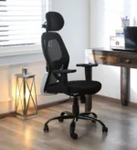 Tulip Breathable Mesh Ergonomic Chair with Headrest in Black Colour