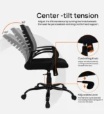 Yukio Breathable Mesh Ergonomic Chair with Rocking-tilt Mechanism in Black & Grey Colour - Image 3