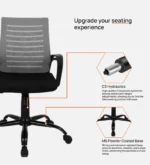 Yukio Breathable Mesh Ergonomic Chair with Rocking-tilt Mechanism in Black & Grey Colour - Image 6