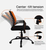 Yukio Breathable Mesh Ergonomic Chair with Rocking-tilt Mechanism in Black & Orange Colour - Image 4