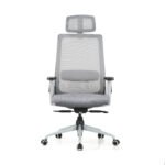 High Back Mesh Chair with Self Calibrating Multilock Mechanism & Fabric Upholstered Cushion Seat(Grey) - Image 2