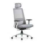 High Back Mesh Chair with Self Calibrating Multilock Mechanism & Fabric Upholstered Cushion Seat(Grey)